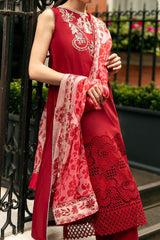 Hemline Odyssey By Mushq Unstitched 3 Piece Luxury Emb Lawn Suit-HMC-06-Crimson Chic