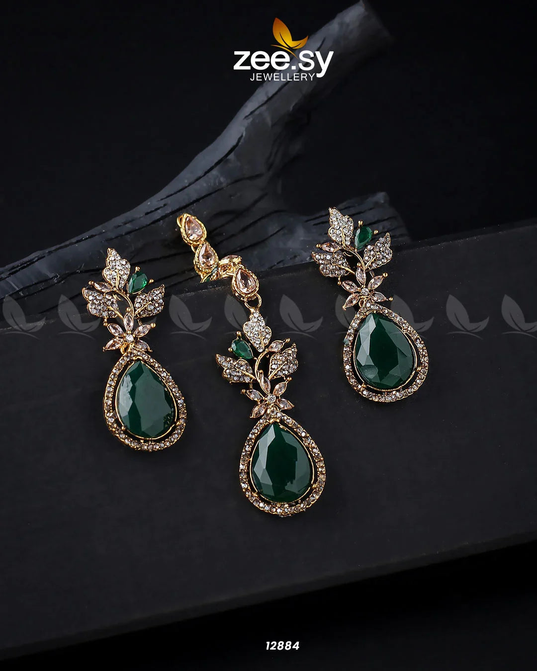 Crocus Earrings Set Golden Green - Zeesy Jewellery