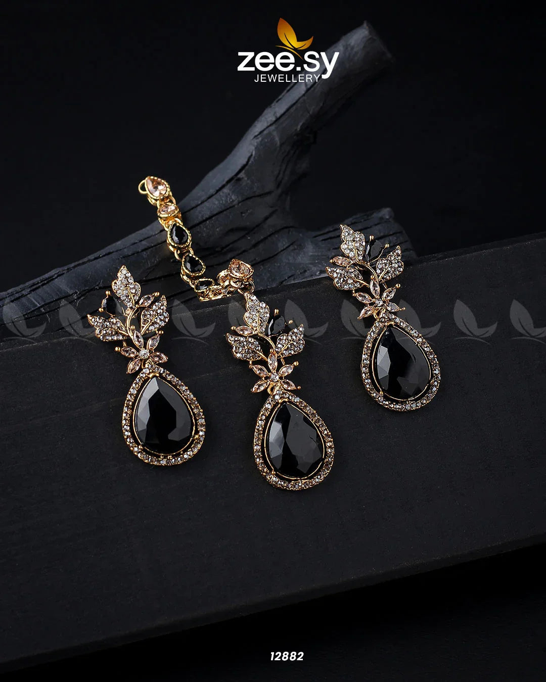 Crocus Earrings Set Golden Black - Zeesy Jewellery