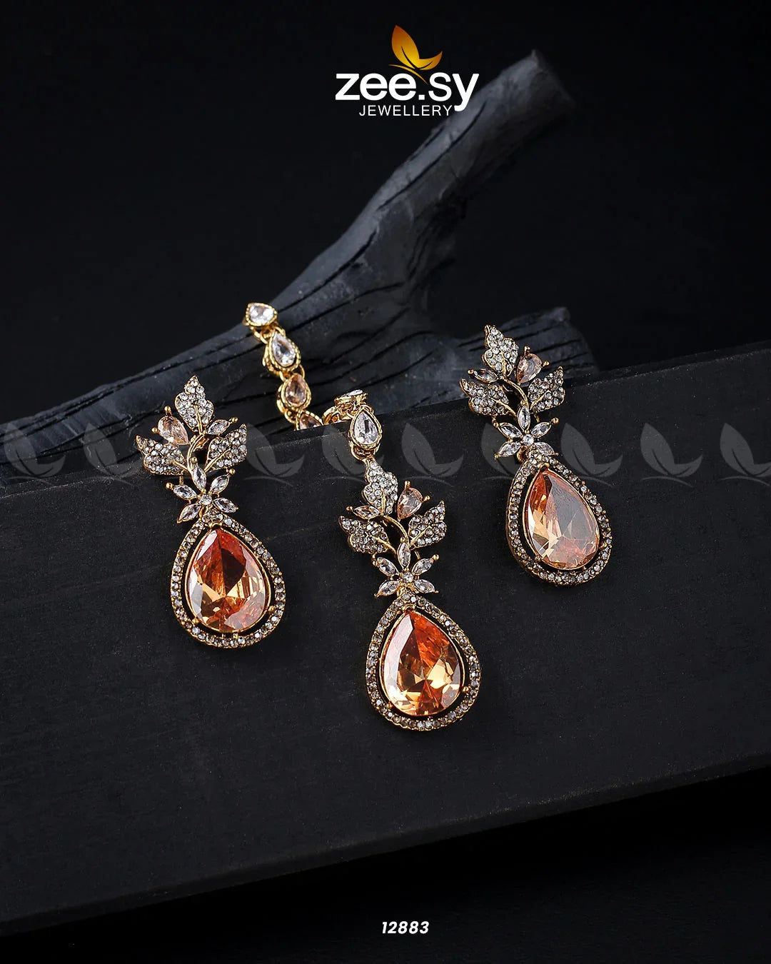 Crocus Earrings Set Golden Champagne - Zeesy Jewellery