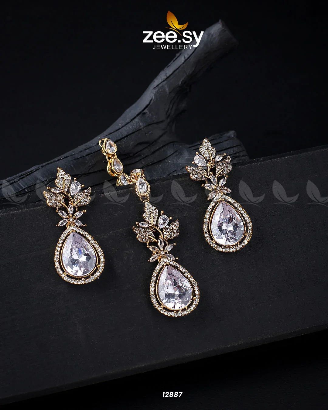 Crocus Earrings Set Golden White - Zeesy Jewellery