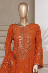 Khombi Stitched 3 Piece Raw Silk Formals Suit-Curl-Rust