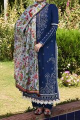 SS Lawn By Hussain Rehar Unstitched 3 Piece Emb Lawn Suit-Cyan