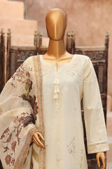 Sumi Stitched 3 Piece Self Cotton Jacquard Festive Suit-SCJ-01-Off White