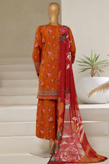 Malika By Sada Bahar Stitched 3 Piece Emb Festive Vol-04 Suit-195-Orange