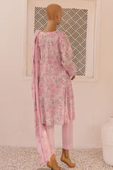 HZ Threads Unstitched 3 Piece Digital Printed Emb Lawn Suit-TEC-938