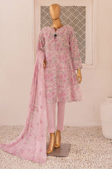 HZ Threads Unstitched 3 Piece Digital Printed Emb Lawn Suit-TEC-938