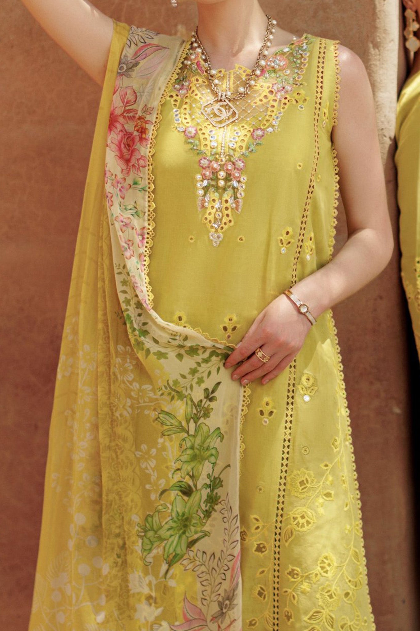 Noor Saadia Asad Unstitched 3 Piece Eid Handwork Laserkari Emb Lawn Collection'2024-D-01