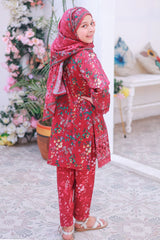 Shifa Girls By Suntex Stitched 3 Piece Emb Lacekaari Cutwork Collection'2025-OS-2509-Red