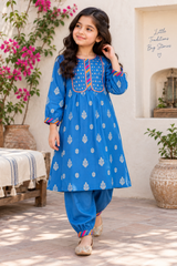 Aroob Stitched Co Ords Summer Suit-D-0252 BLUE