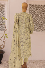 HZ Threads Unstitched 3 Piece Digital Printed Emb Lawn Suit-TEC-931