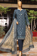 HZ Unstitched 3 Piece Premium Printed Jacquard Suit-D-03-Azure