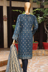 HZ Unstitched 3 Piece Premium Printed Jacquard Suit-D-03-Azure