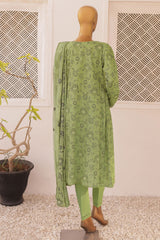 HZ Threads Unstitched 3 Piece Digital Printed Emb Lawn Suit-TEC-934