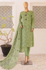 HZ Threads Unstitched 3 Piece Digital Printed Emb Lawn Suit-TEC-934