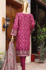 HZ Unstitched 3 Piece Premium Printed Jacquard Suit-D-04-Magenta