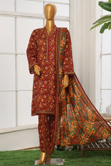 Bin Saeed Stitched 3 Piece Exclusive Cotton Vol-02 Suit-WC-1072-Rust