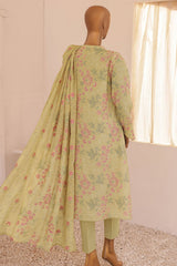 HZ Threads Unstitched 3 Piece Digital Printed Emb Lawn Suit-TEC-937