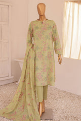 HZ Threads Unstitched 3 Piece Digital Printed Emb Lawn Suit-TEC-937