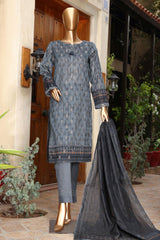 HZ Unstitched 3 Piece Premium Printed Jacquard Suit-D-06-Grey