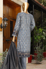 HZ Unstitched 3 Piece Premium Printed Jacquard Suit-D-06-Grey