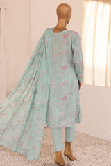 HZ Threads Unstitched 3 Piece Digital Printed Emb Lawn Suit-TEC-933