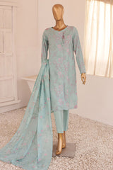 HZ Threads Unstitched 3 Piece Digital Printed Emb Lawn Suit-TEC-933