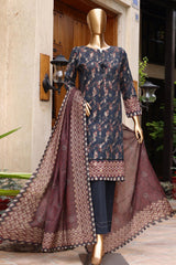 HZ Unstitched 3 Piece Premium Printed Jacquard Suit-D-07-Black