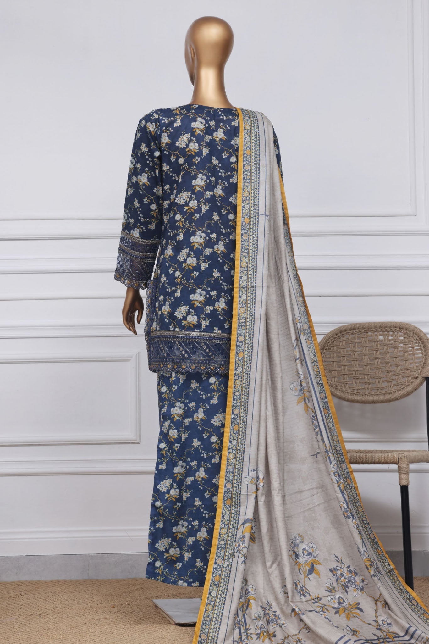 Malika by Sada Bahar Stitched 3 Piece Emb Festive Collection'2025-D-4085-Blue