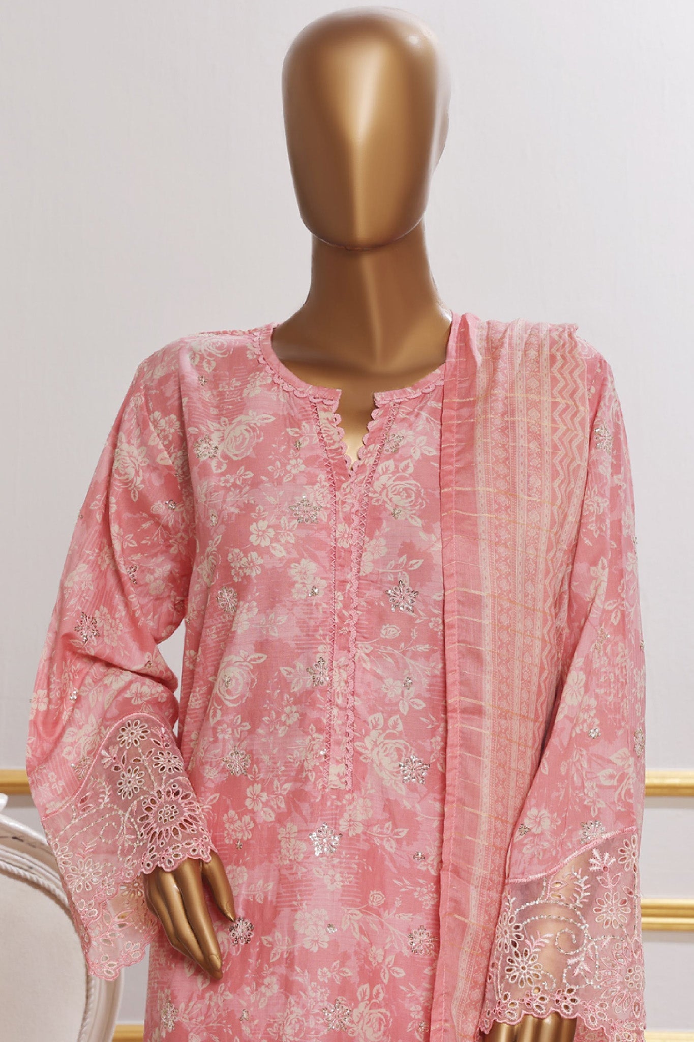 Bin Saeed Stitched 3 Piece Open Front Cutwork Kari Collection'2025-SM-2110-Pink