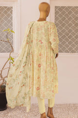 HZ Threads Unstitched 3 Piece Digital Printed Emb Lawn Suit-TEC-935
