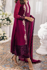 Eid Drop 1 By Azure Unstitched 3 Piece Ensembles Chiffon Suit-D-08-Merlot Muse
