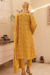 HZ Threads Unstitched 3 Piece Digital Printed Emb Lawn Suit-TEC-932