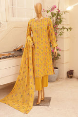 HZ Threads Unstitched 3 Piece Digital Printed Emb Lawn Suit-TEC-932