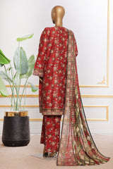 Bin Saeed Stitched 3 Piece Open Front Cutwork Kari Suit-SM-2109-Red