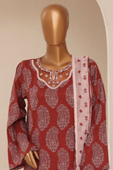 Raya By Sada Bahar Stitched 3 Piece Festive Emb Lawn Suit-D-1550-BROWN