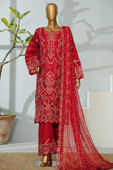 Bin Saeed Stitched 3 Piece Luxury Emb Lawn Suit-D-2704 RED