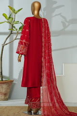 Bin Saeed Stitched 3 Piece Luxury Emb Lawn Suit-D-2704 RED