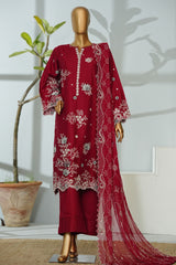 Bin Saeed Stitched 3 Piece Luxury Emb Lawn Suit-D-2713 RED