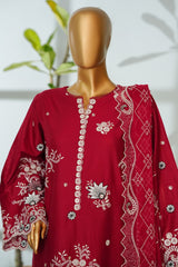 Bin Saeed Stitched 3 Piece Luxury Emb Lawn Suit-D-2713 RED