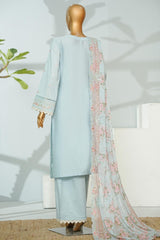 Bin Saeed Stitched 3 Piece Luxury Emb Lawn With Chiffon Dupatta- D-2760 FEROZI