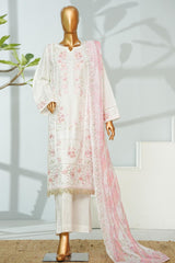 Bin Saeed Stitched 3 Piece Luxury Emb Lawn With Chiffon Dupatta- D-2764 WHITE