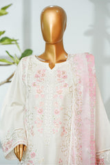 Bin Saeed Stitched 3 Piece Luxury Emb Lawn With Chiffon Dupatta- D-2764 WHITE