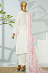 Bin Saeed Stitched 3 Piece Luxury Emb Lawn With Chiffon Dupatta- D-2764 WHITE