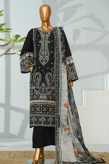 Bin Saeed Stitched 3 Piece Luxury Emb Lawn With Chiffon Dupatta- D-2765 BLACK