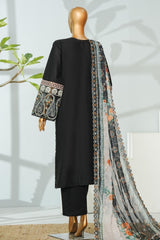 Bin Saeed Stitched 3 Piece Luxury Emb Lawn With Chiffon Dupatta- D-2765 BLACK