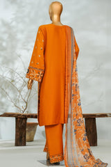 Bin Saeed Stitched 3 Piece Luxury Applique Kari Lawn Suit-D-2809-MUSTARD