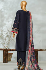 Bin Saeed Stitched 3 Piece Luxury Applique Kari Lawn Suit-D-2814-BLUE