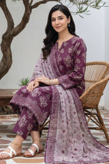 Arshi By Tawakkal Stitched 3 Piece Printed Rotary Lawn Suit-D-2991-Purple