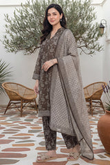 Arshi By Tawakkal Stitched 3 Piece Printed Rotary Lawn Suit-D-2992-Brown